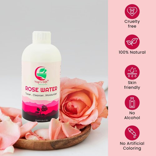 100% Pure Rose Water 33.8 fl oz | for Face & Hair | Alcohol Free & Artificial Coloring Free | by Yogi's Gift® (33.8 fl oz)