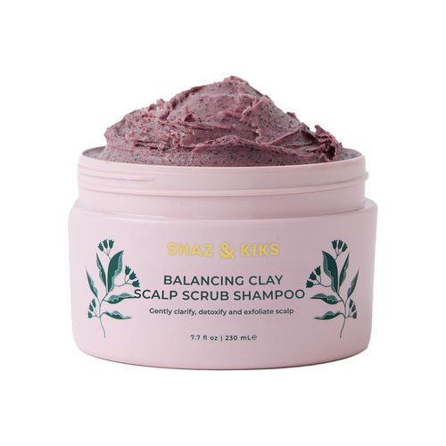 SHAZ & KIKS Balancing Clay Scrub Shampoo | Gently Exfoliate, Clarify & Detoxify Scalp | Reduce Hair Shedding & Product Buildup | Indian Clay and Hibiscus | Color-Safe, Sulfate-Free, Natural | 230ml