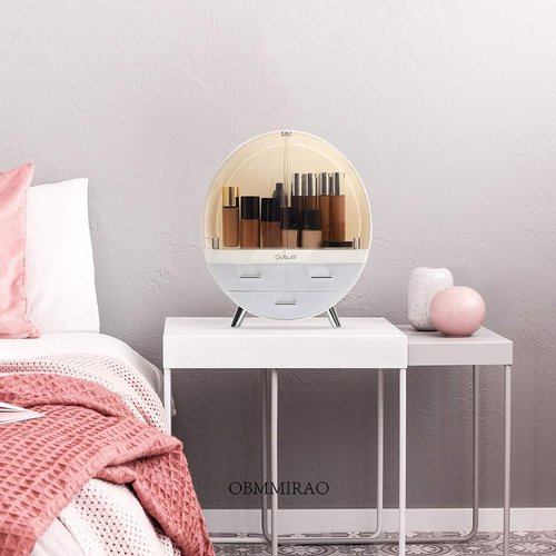 OBMMIRAO Elegant Dustproof Makeup Storage Organizer Box, Waterproof Medium Cosmetics Organizer Storage with Drawers Skincare Cosmetic Display Cases for Countertop Bathroom Dresser Dedroom