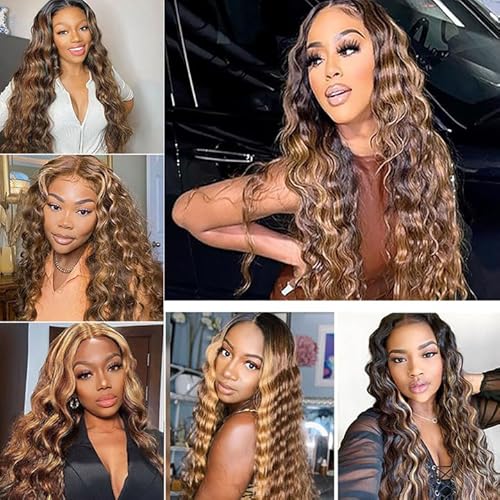 P427 Human Hair Bundles Honey Blonde Deep Wave Bundle Ombre Human Hair 3 Bundles 24 26 28 Inch Ombre Deep Wave Bundle Hair Extensions