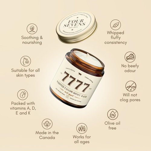 Whipped Beef Tallow Honey Balm For Skin - 4 oz (Unscented/Herb-Infused) | 100% Grass- Fed Tallow, Manuka Honey & Jojoba Oil | All-Natural Face Moisturizer, Body Lotion & Skincare for All Skin Types