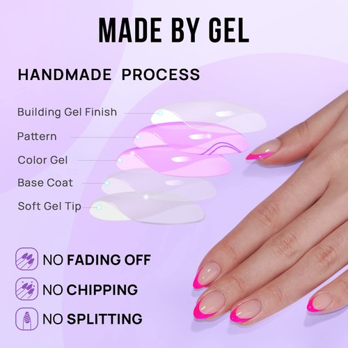 BTArtbox French Tip Press On Nails - Almond Stick On Nails for Women, Glue On Nails with Nail Glue, Berry French & Dazzling Pink