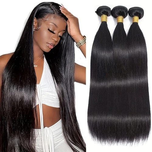 Straight Bundles Human Hair 34 34 34 Inch Natural Black Straight Human Hair Bundles Brazilian Virgin Remy Hair Extensions Soft And Healthy Double Weft Bundle Deals