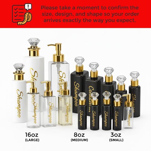 uMadeUs Refillable Shampoo and Conditioner Dispenser - Essentials Toiletries Accessories for Containers, Toiletry Lotion Liquids Bottle Soap Container Set - Black Square Bamboo Cap 1