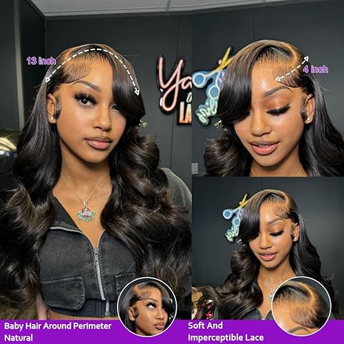 30 Inch Body Wave Glueless wigs human hair Pre Plucked 13x4 HD Lace Front Wigs Human Hair Body Wave Lace Frontal Wigs with Baby Hair Human hair Wigs for Women 180 Density Natural Black