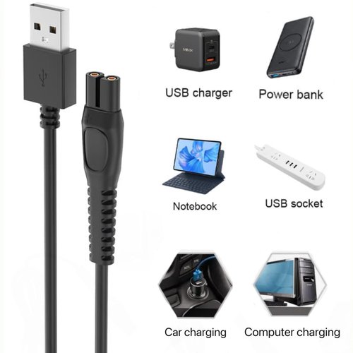 for Philips Norelco One Blade QP2724 QP2834 QP1924 5V USB Charger Cord,Replacement for OneBlade 360 MG9520 BT3238 MG7950 MG5910 X5005 X5006 | Fast Charging | Durable Tangle-Free Design - Black, 2-Pack