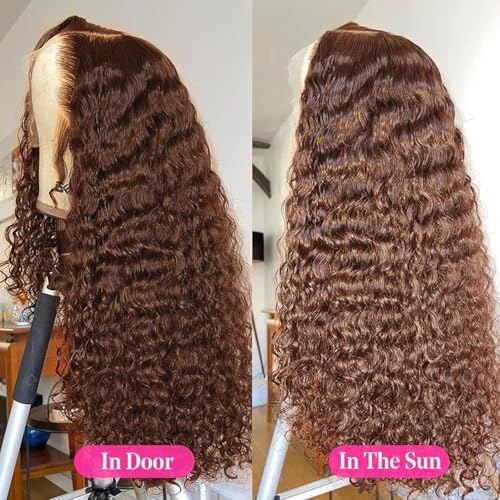 Chocolate Brown Lace Front Wig Human Hair 180 Density 28 Inch 13x4 HD Deep Wave Lace Front Wigs Human Hair Colored Deep Curly Lace Frontal Wigs Glueless Wig for Women Pre Plucked with Natural Hairline
