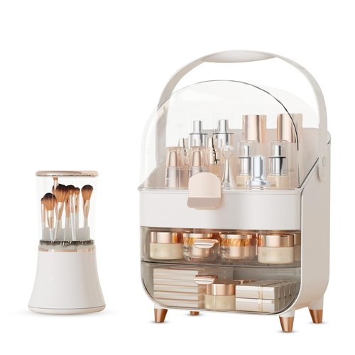 CLBDRESS Makeup Organizer Skincare Organizers, Make up Organizer for Vanity, Cosmetic Display Cases with Transparent Cover, Cosmetic Organizer for Bathroom, Dresser, Countertop Organizer, Rose Gold