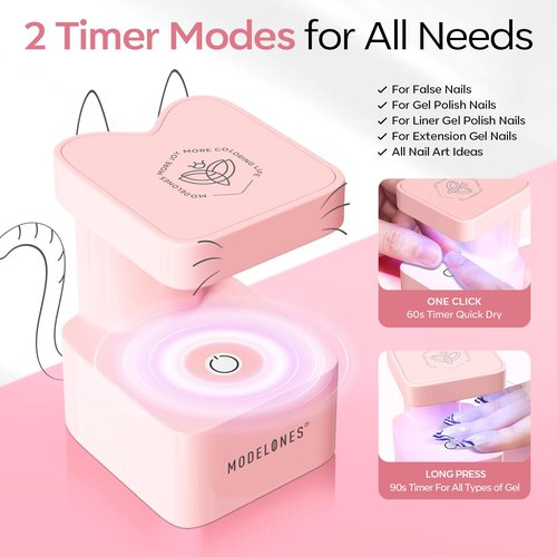 modelones Pink Mini UV Light with Cordless Nail Drill for Nails, UV Nail Lamp, Nail Light with 2 Timers for Fast Nail Extension, LED Nail Lamp, Portable USB Nail Dryer for Travel
