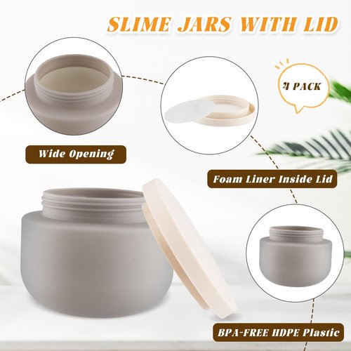 4 Pack 8 OZ Plastic Jars Round Cosmetic Container with Lids,Wide Mouth Soft Slime Jars for Lotion,Hand Cream,Ointments,Makeup,Body Butter,Rhinestone,Samples Pot Travel Make Up Storage (Grey)