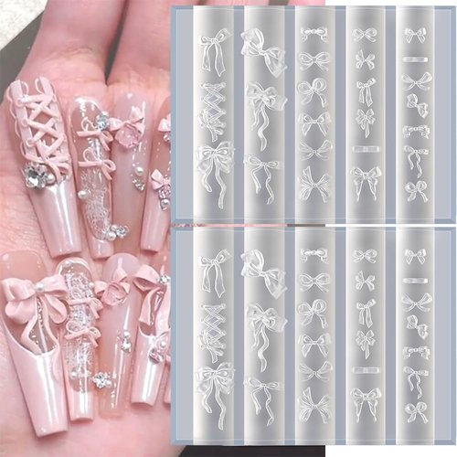 Bowknot Silicone Nail Molds, 3D Gel Nail Art Sculpture Bow Mold DIY Bow Charms for Nails Design Silicone Molds Cute Bows Nail Template Stencils Reusable Manicure Carved Mould Resin Mold