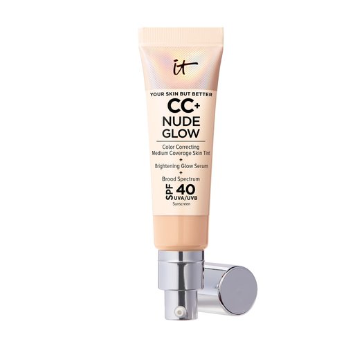 IT Cosmetics CC+ Nude Glow (Light Medium) - Medium Coverage Foundation with SPF 40 & Brightening Glow Serum, Lightweight Skin Tint, 2% Niacinamide + Hyaluronic Acid, Up to 24H Hydration - 1.08 fl oz
