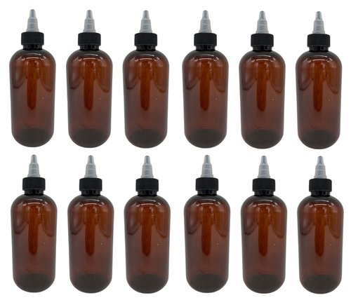 Natural Farms 8 oz Amber Boston Plastic Bottles - 12 Pack Empty Bottle Refillable - BPA Free - Essential Oils - Aromatherapy | Black/Natural Twist Top Cap - Made in the USA