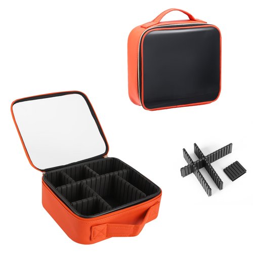 Furita Clear Makeup Bag 10.6X3.7X8.7 inch Travel Cosmetic Organizer Case for Women with Handle and Detachable Dividers, Portable Waterproof Makeup Bag, Gift for Women, Gift for Girls, Orange