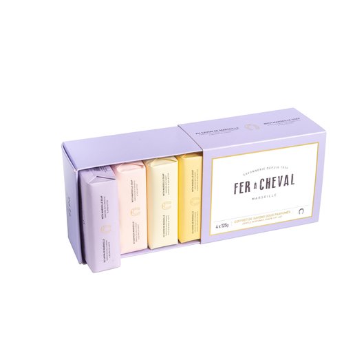 Fer à Cheval Gentle Perfumed Soaps Gift Set, 4x125g/4.41oz - Marseille Vegetable Soap with Shea Butter and Softening Oils