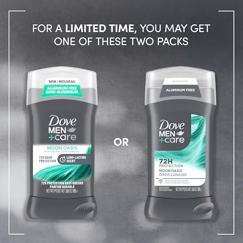 Dove Men+Care Aluminum-Free Deodorant Moon Oasis 4 Count for a Long-Lasting Scent, with 72H Odor Protection, 3.0 oz