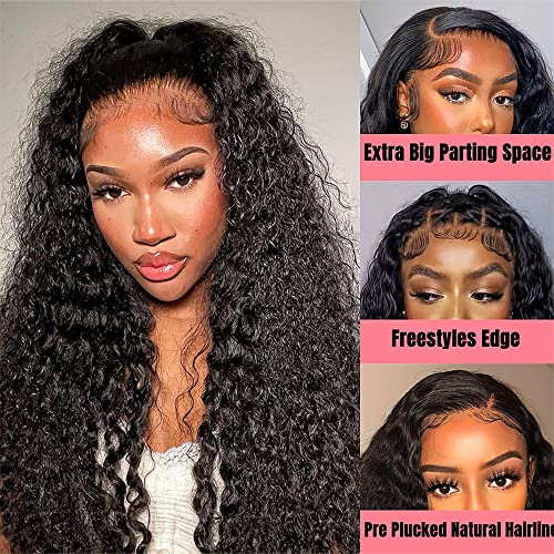 Deep Wave Lace Front Wigs Human Hair for Black Women 13¡¿4 Human Hair Lace Front Wigs Pre Plucked With Baby Hair 180% Density Natural Hairline Brazilian Virgin Hair Wigs (20inch)