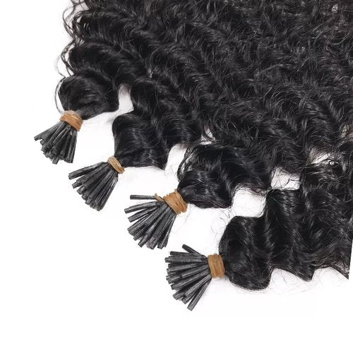 I Tip Hair Extensions Human Hair 20 Inch Kinky Curly I Tip Human Hair Extensions for Black Women Cold Fusion Stick Tipped Brazilian Virgin Hair Curly Microlink Hair Extension 50g50Strands