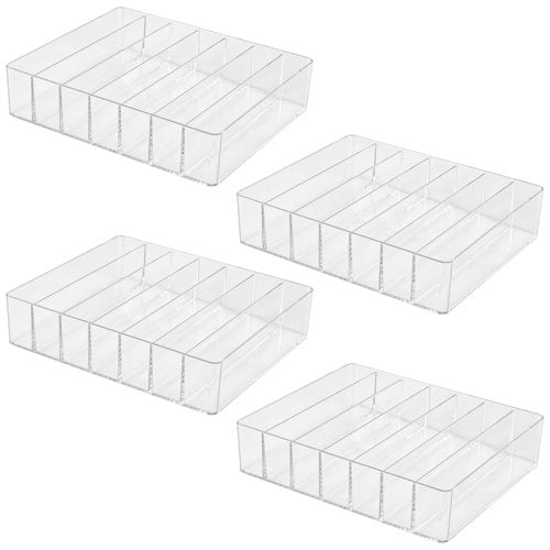 SINJEUN 4 Pack Acrylic Palette Organiser, 7 Sections Divided Makeup Palette Organiser for Eyeshadow, Contour Blush, Lipstick, Make Up Storage(Transparent, 7.5" x 6.3" x 1.8")