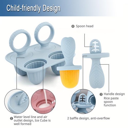 Silicone Popsicle Molds, Mini Breastmilk Popsicle Molds with Sticks, Frozen Breast Milk Teether Popsicle Maker Ice Pop Molds for Infant Feeding Spoon (2Set-Beige)