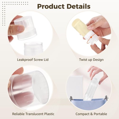 30 PCS Empty Deodorant Containers, 2 oz Refillable Semi-Transparent Plastic Stick Tubes, 60 ml Twist-up Filling Bottles for DIY Sunscreen, Balm, Lotion Bar