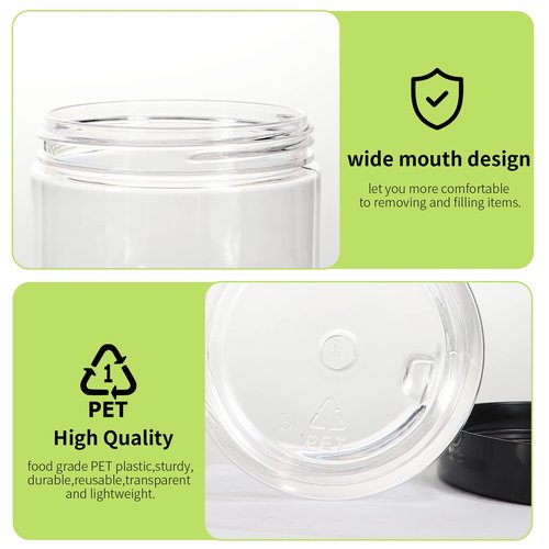 48 Pack 120ml 4 oz Empty Clear Plastic Jars with Black Lids, Refillable Round Containers for Slime,Beauty Products, powder, Cream, Scrubs, Cookie,Dried Fruit. Include 1 Pen and 120 Labels.