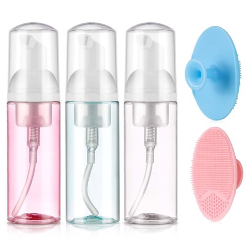 Chemailon 5 Pack Foam Pump Bottle Set,2oz/60ml Mousse Foam Soap Dispenser,Travel Foaming Pump Bottle & Silicone Face Scrubber for Face Wash, Makeup Remover and Lotion