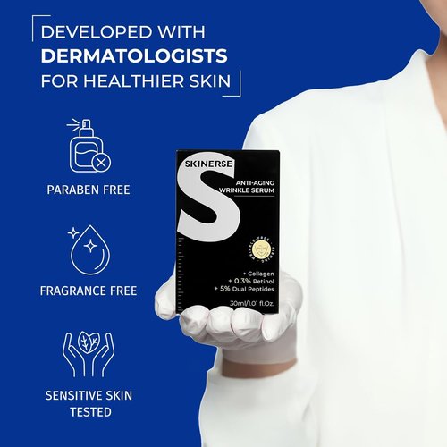 SKINERSE Retinol Serum for Face, Anti Aging Serum, Retinoid Collagen with Vitamin E Resurfacing Facial Rapid Fine Lines Repair, Brightening Pore Minimizer for Face Daily Skin Care Treatment 1oz