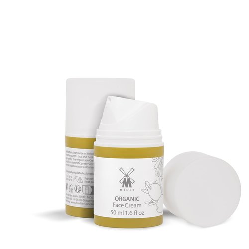 MÜHLE ORGANIC Face Cream | Natural Moisturizer w Shea Butter, Aloe Vera & Essential Oils | For All Skin Types | BDIH Certified | 100% Vegan |50mL (1.69 oz) Bottle