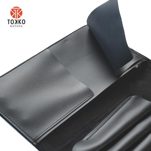 Tokko Katana Professional Shear Case – Black Textured Leatherette 5-Slot Holder for Hair Cutting Shears, Scissors & Combs – Snap Closure, Portable & Protective Folding Pouch for Stylists & Barbers