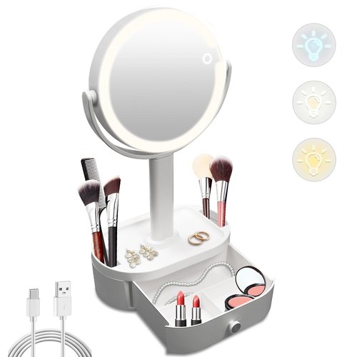 SANYCASA Makeup Mirror with Lights, Lighted Makeup Mirror with Magnification, 80 LED Vanity Mirror with Lights, 3 Color Modes & Stepless Dimming, Shatterp roof & Stable Base
