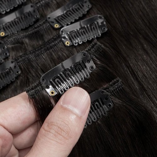 TESSHAIR Remy Hair Extensions Clip in Human Hair Jet Black Clip in Extensions Real Human Hair 16 Inch Real Hair Extensions Clip in Human Hair Straight Human Hair Clip Ins 125g 7Pcs