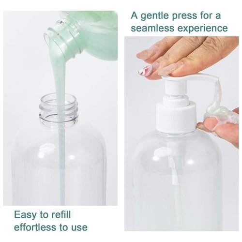 Yebeauty Plastic Pump Bottle, 4 Pack 17oz/500ml Stylish Shampoo Bottles Refillable Hand Pump Bottle Dispenser with Press for Massage Oil, Liquid Hand, Clear