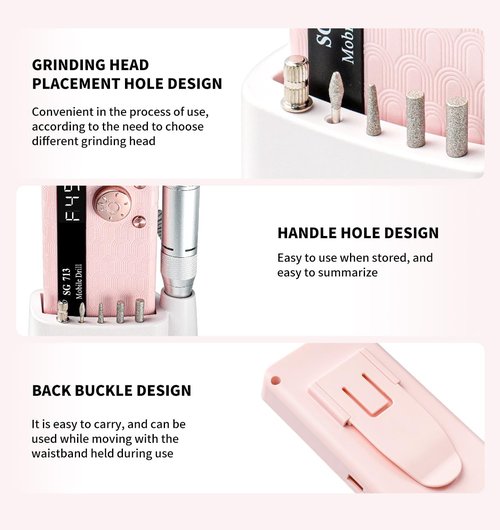 Electric Nail File Professional Kit - Professional 45000RPM Portable Nails Drills Kit with 11 Bits & Base LED Screen Cordless E Filer for Gel Acrylic Nails Remover Home Salon Manicure Pedicure Tools