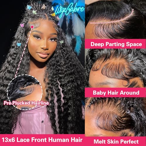 Deep Wave Lace Front Wigs Human Hair 13x6 Hd Lace Front Wig For Women 180% Density Deep Curly Wig Pre Plucked With Baby Hair Wet And Wavy Glueless Wig Natural Black Color 20 Inch