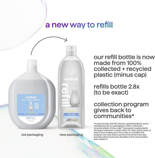 Method Gel Hand Soap Refill, Sweet Water, Recyclable Bottle, 34 oz (Pack of 4) (Packaging May Vary)