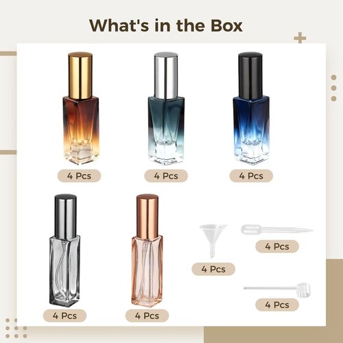 Gradient Perfume Travel Bottles Set, 20 Pack, 8.5 ml and 10 ml, Leak-Proof Spray Nozzles, Glass Material, Gradient Color, Great for On-the-Go Fragrance Application