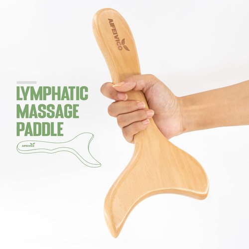 AIFEIVICO Lymphatic Drainage Paddle & Dry Brushing Body Brush, Wood Body Gua Sha Tool with Dry Skin Brush, Lymphatic Massage Paddle for Anti Cellulite - Body Shaping Contouring Sculpting