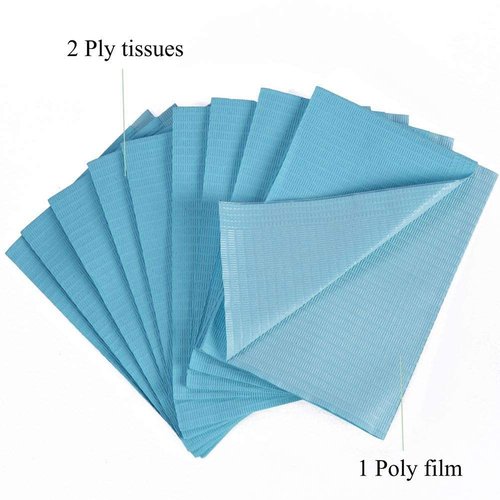 13" x 18" Dental Bibs Disposable Pack of 125,Soft and Waterproof Dentist Bibs for Dental Tray Covers,Tattoo Bib Sheet and Nail Table Cover Supplies (Blue)
