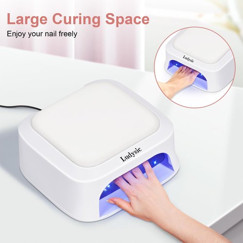 Ludysic UV LED Nail Lamp with Hand Pillow,48W UV Light for Gel Nails Nail Dryer with Smart Sensor, LCD Display Fast Curing Gel Nail Polish Nail Art Tools Manicure(White)