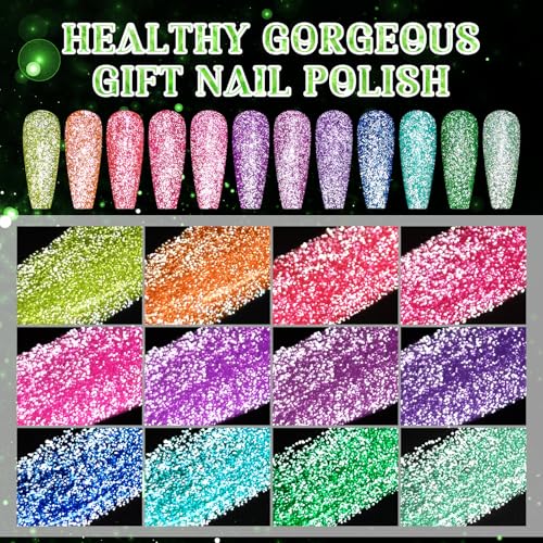 MTSSII Reflective Glitter Neon Gel Nail Polish Set, 12 Colors Gel Nail Polish Set Nails Gel Blue Hot Pink Purple Green Soak Off Uv Led Gel Nail Polish Kit Nail Gift for Her