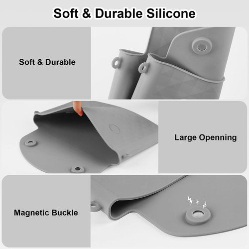 NPET Silicone Travel Makeup Bag with Magnetic Closure, Large Size Makeup Bag Organizer Easy Carry Travel Cosmetic Bag Travel Essentials Soft Silicone Make up Bags for Women Girls Men (Gray)