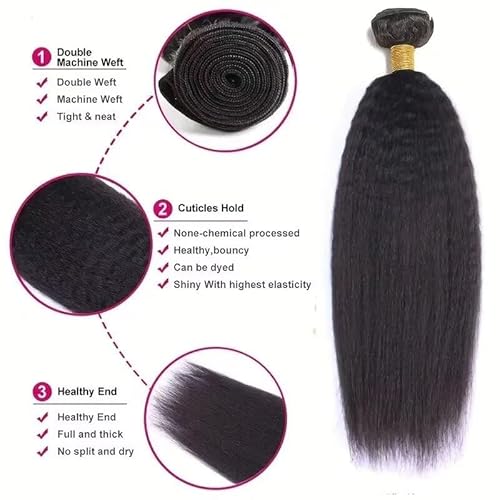 Kinky Straight Bundles 18 Inch 1 Bundles Kinky Straight Human Hair Bundles 12A 100% Unprocessed Brazilian Virgin Yaki Straight Bundles Hair Extension For Women Black Color