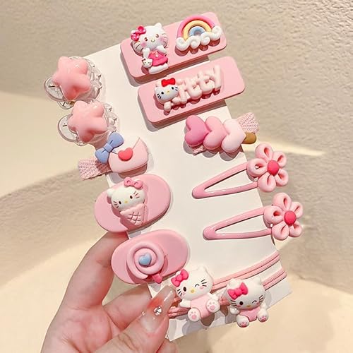 12 Pieces Kawaii Hair Clips for Girls Cartoon Girl Hair Accessories,Cute Things for Teen Girl Gifts (Kitty-1)
