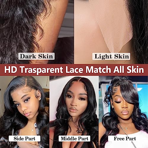 Benehair 22 Inch Body Wave Lace Front Wigs Human Hair 13x4 Lace Frontal Glueless Wigs Human Hair Pre Plucked with Baby Hair 180% Density Human Hair Wigs for Black Women Natural Black