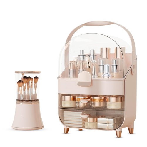CLBDRESS Makeup Organizer Skincare Organizers, Make up Organizer for Vanity, Cosmetic Display Cases with Transparent Cover, Cosmetic Organizer for Bathroom, Dresser, Countertop Organizer, Pink