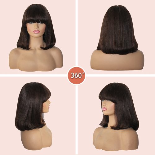 Savasana Bob Wigs for Black Women Human Hair Straight Brown Bang Wigs Glueless 10 Inch