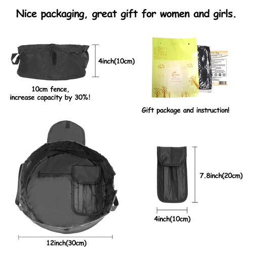SUMBABO Drawstring Makeup Bag Open Flat – Barrel Drawstring Cosmetic Bag for Women Toiletry Bag for Travel with Brush Bag (Black)