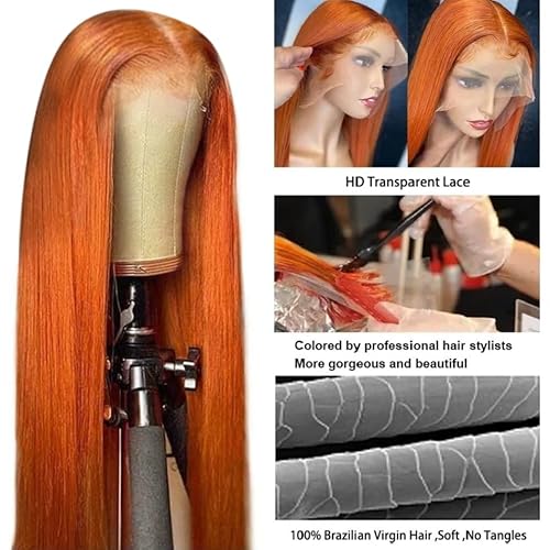 Ginger Lace Front Wigs Human Hair 13x4 Straight Wigs Pre Plucked 180 Density Human Hair Wigs For Black Women 30 Inch