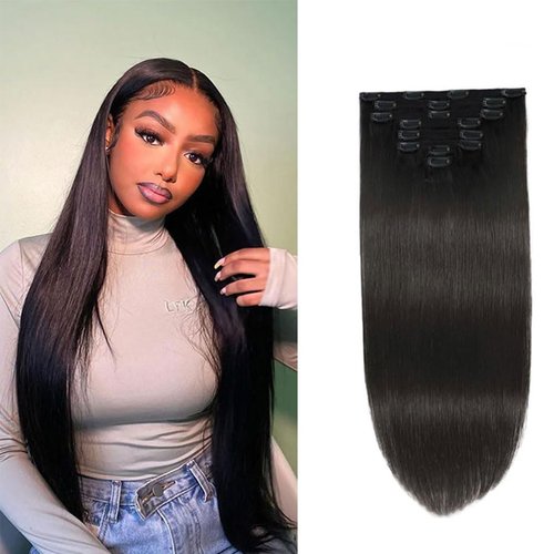 Clip In Hair Extensions Real Human Hair 20 Inch Straight Hair Clip in Hair Extensions Human Hair 120g 1B Natural Black Silky Thick Real 100% Human Hair for Women Virgin Hair